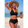 High-Waisted V-Neck Two-Piece Bikini with Cross-Side Detail