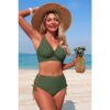 High-Waisted V-Neck Two-Piece Bikini with Cross-Side Detail