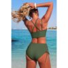High-Waisted V-Neck Two-Piece Bikini with Cross-Side Detail