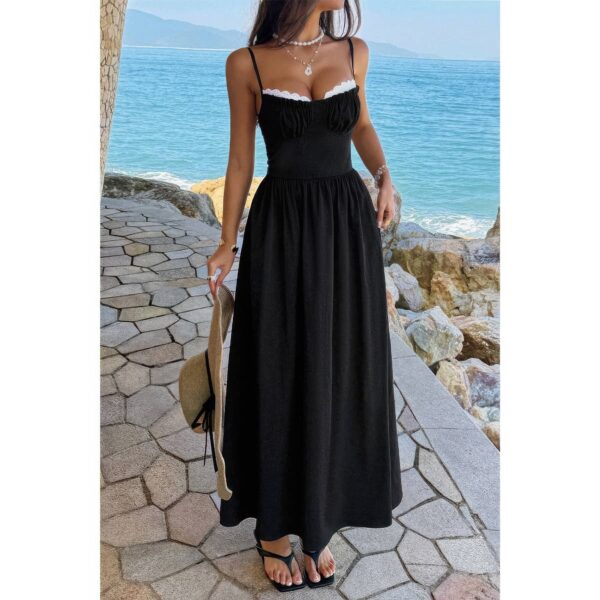 Contrast Lace Spaghetti-Strap Maxi Dress