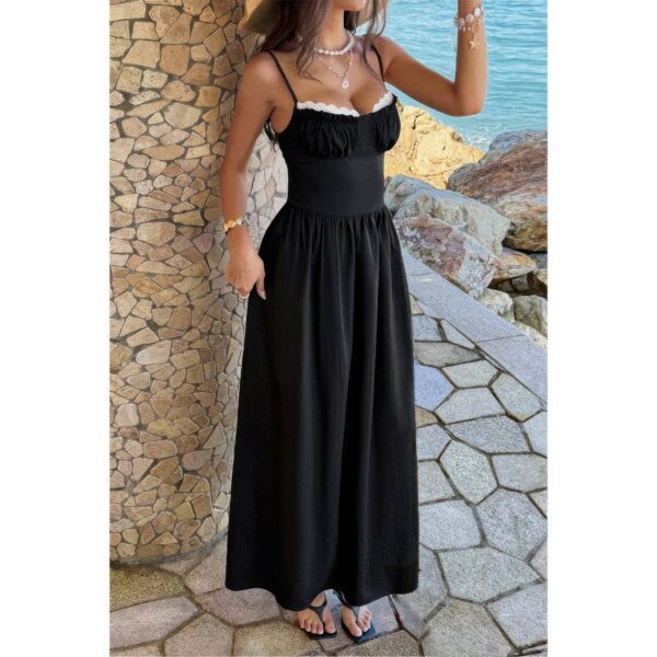 Contrast Lace Spaghetti-Strap Maxi Dress
