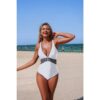 V-Neck One-Piece Swimsuit with Serrated Trim