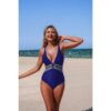 V-Neck One-Piece Swimsuit with Serrated Trim