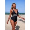 V-Neck One-Piece Swimsuit with Serrated Trim