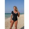 Contrast-Panel One-Piece Swimsuit - Slimming Silhouette