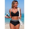 High-Waisted Cross-Front Bikini with Contrast Trim