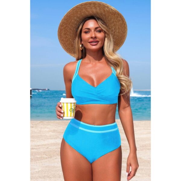 High-Waisted Cross-Front Bikini with Contrast Trim