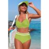 High-Waisted Cross-Front Bikini with Contrast Trim