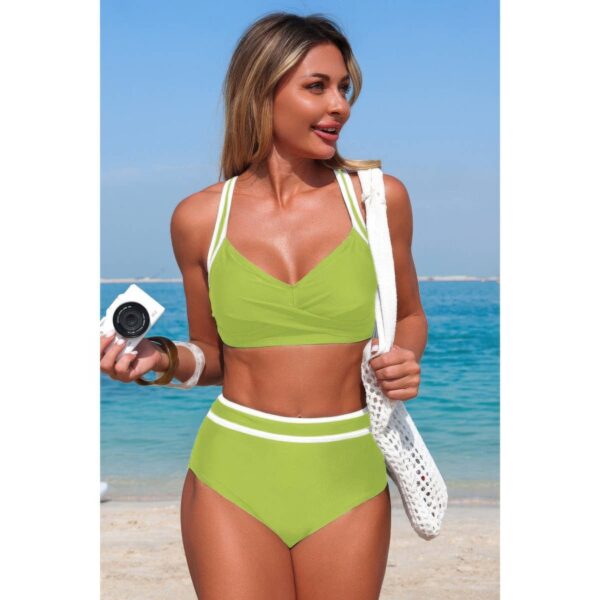 High-Waisted Cross-Front Bikini with Contrast Trim