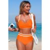 High-Waisted Cross-Front Bikini with Contrast Trim