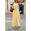 Halter Midi Dress – Dropped-Hem Silhouette