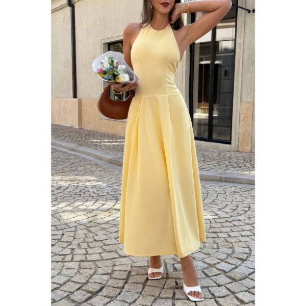 Halter Midi Dress – Dropped-Hem Silhouette