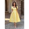 Square Neck Puff-Sleeve Midi Dress – Solid