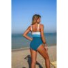 One-Piece Colorblock U-Neck Stretch Swimsuit