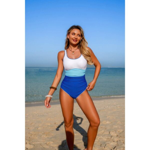 One-Piece Colorblock U-Neck Stretch Swimsuit