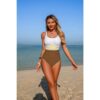 One-Piece Colorblock U-Neck Stretch Swimsuit