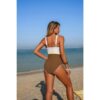 One-Piece Colorblock U-Neck Stretch Swimsuit