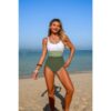 One-Piece Colorblock U-Neck Stretch Swimsuit