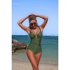 One-Piece V-Neck Swimsuit with U-Ring - High Waist