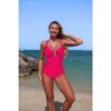 One-Piece V-Neck Swimsuit with U-Ring - High Waist