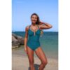 One-Piece V-Neck Swimsuit with U-Ring - High Waist