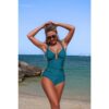 One-Piece V-Neck Swimsuit with U-Ring - High Waist
