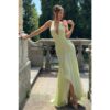 Solid Halter Deep-V Backless Tulle Maxi Dress