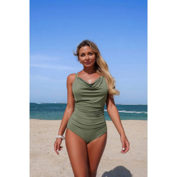 One-Piece V-Neck Swimsuit with Ruched Tummy Control