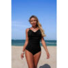 One-Piece V-Neck Swimsuit with Ruched Tummy Control