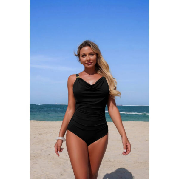 One-Piece V-Neck Swimsuit with Ruched Tummy Control