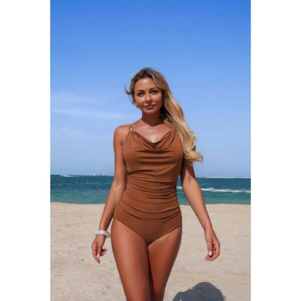 One-Piece V-Neck Swimsuit with Ruched Tummy Control
