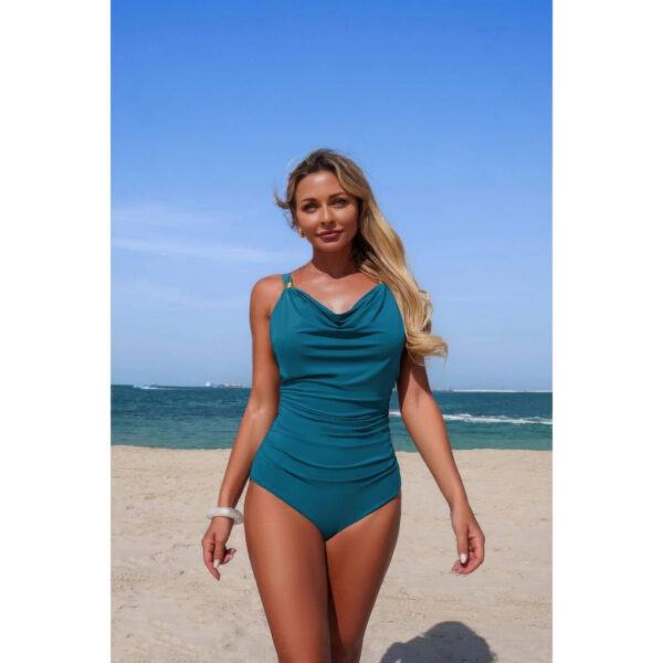 One-Piece V-Neck Swimsuit with Ruched Tummy Control