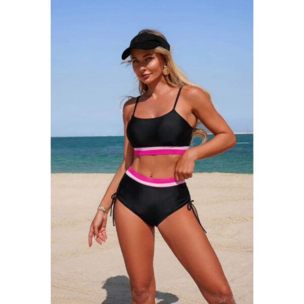 Solid Contrast Tie-Up Two-Piece Stretch Bikini