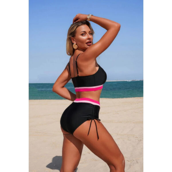 Solid Contrast Tie-Up Two-Piece Stretch Bikini