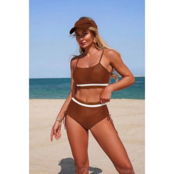 Solid Contrast Tie-Up Two-Piece Stretch Bikini