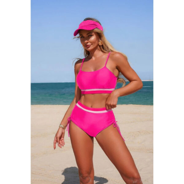 Solid Contrast Tie-Up Two-Piece Stretch Bikini