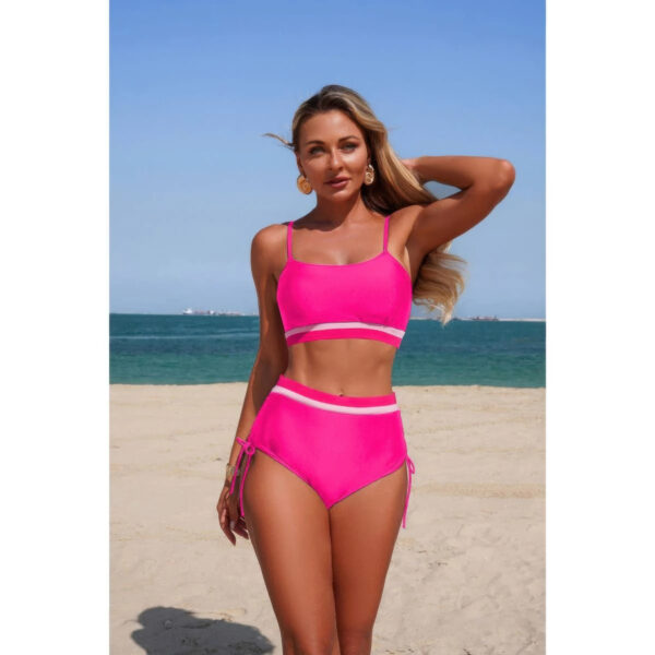 Solid Contrast Tie-Up Two-Piece Stretch Bikini