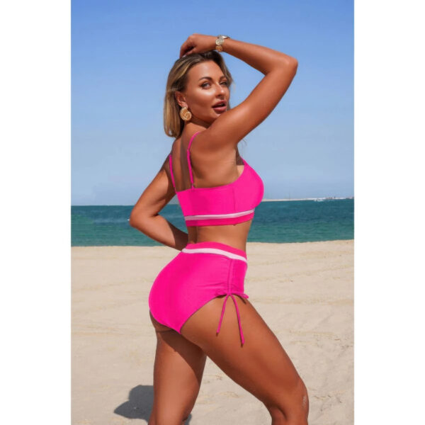 Solid Contrast Tie-Up Two-Piece Stretch Bikini