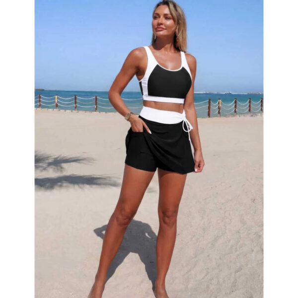 High-Waist Color Block Two-Piece Bikini with Tie