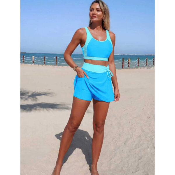 High-Waist Color Block Two-Piece Bikini with Tie
