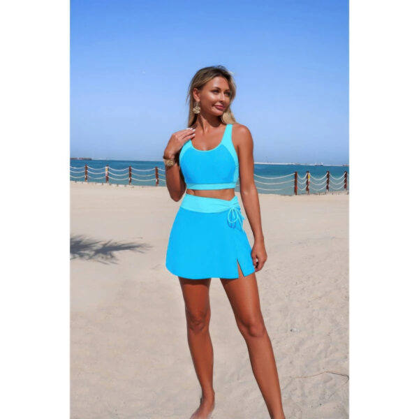 High-Waist Color Block Two-Piece Bikini with Tie