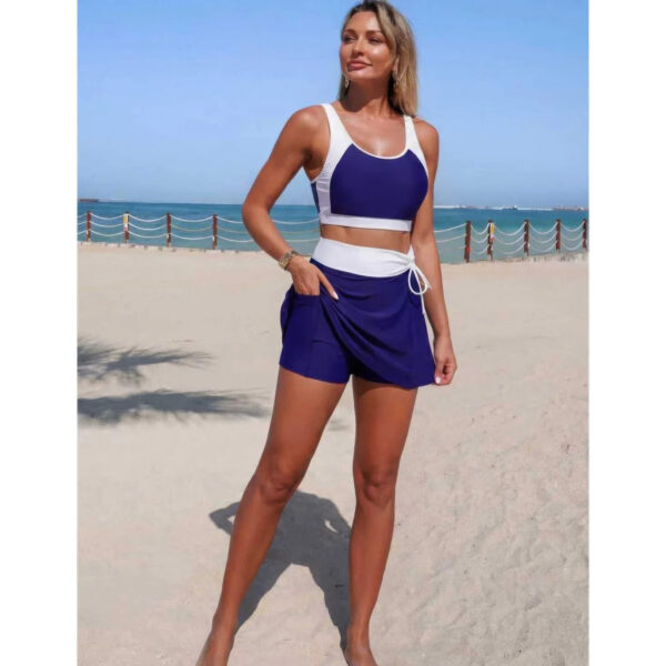 High-Waist Color Block Two-Piece Bikini with Tie