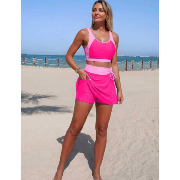High-Waist Color Block Two-Piece Bikini with Tie