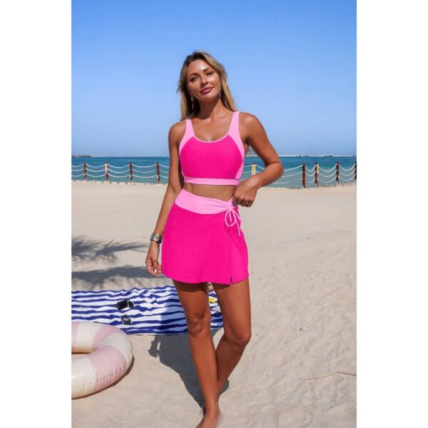 High-Waist Color Block Two-Piece Bikini with Tie