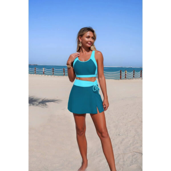 High-Waist Color Block Two-Piece Bikini with Tie