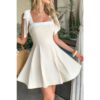 Square-Neck Tie-Shoulder Dress - Viscose-Linen