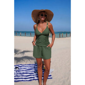 Ruched V-Neck Two-Piece Bikini with Pockets