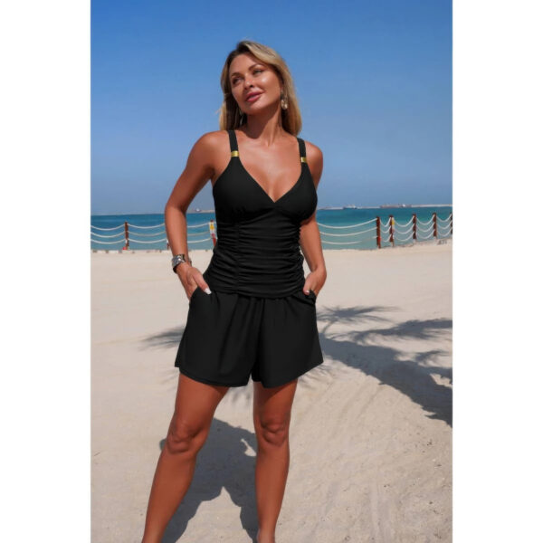 Ruched V-Neck Two-Piece Bikini with Pockets