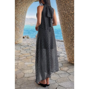 Halter Polka Dot Tulle Dress with Back Knot
