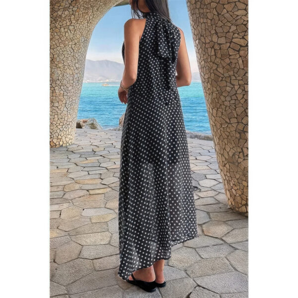 Halter Polka Dot Tulle Dress with Back Knot